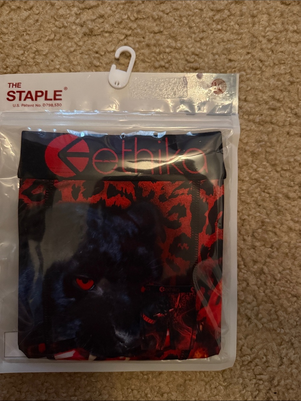 ethika Black & Red Graphic Boxer Briefs with Panther Motif